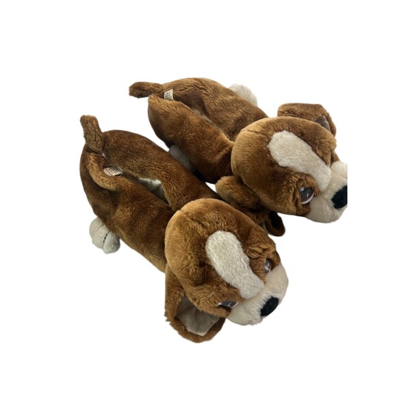 RARE 80s Sad Sam Slippers Novelty Mens Dog Brown Funny Fluffy Padded Size M 7-9 - Picture 2 of 10